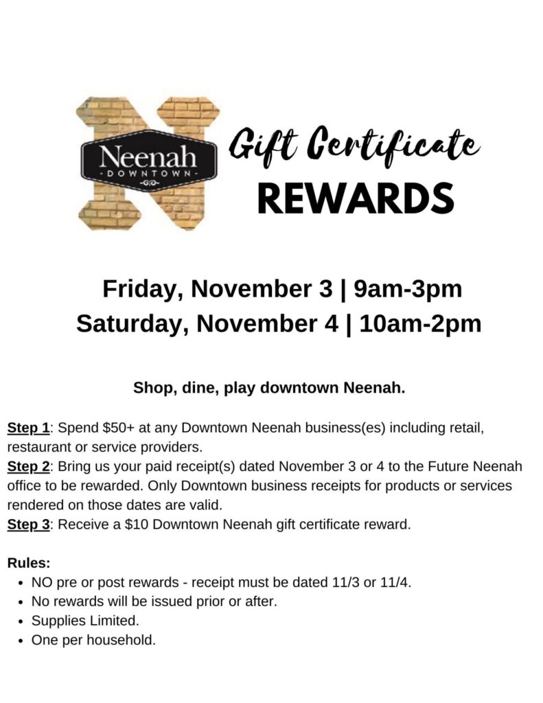 Downtown Neenah Gift Certificate Rewards @ Future Neenah