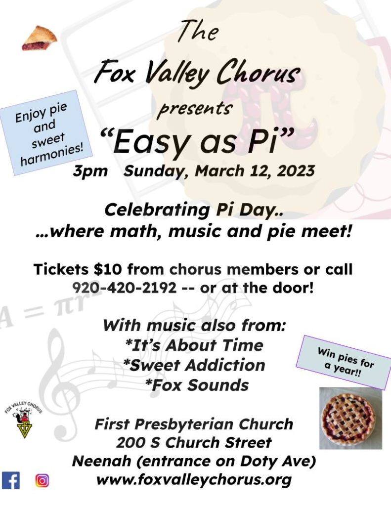 The Fox Valley Chorus presents "Easy as Pi" @ First Presbyterian Church